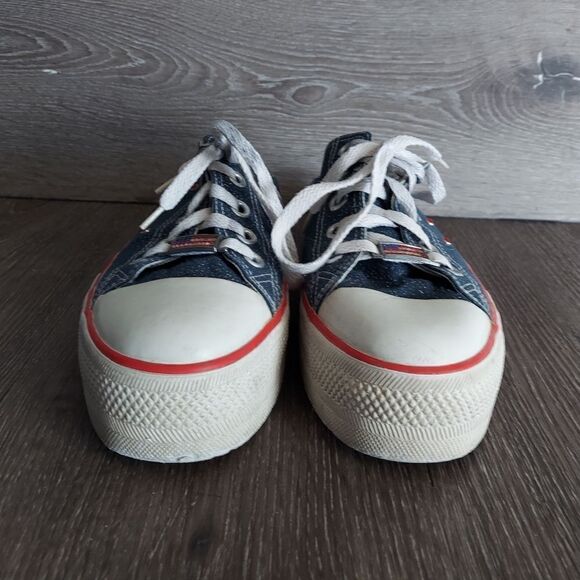 Vintage 90s Skechers Denim Platform Mules Slip On Glitter Sneakers Size 8.5 - Picture 2 of 10